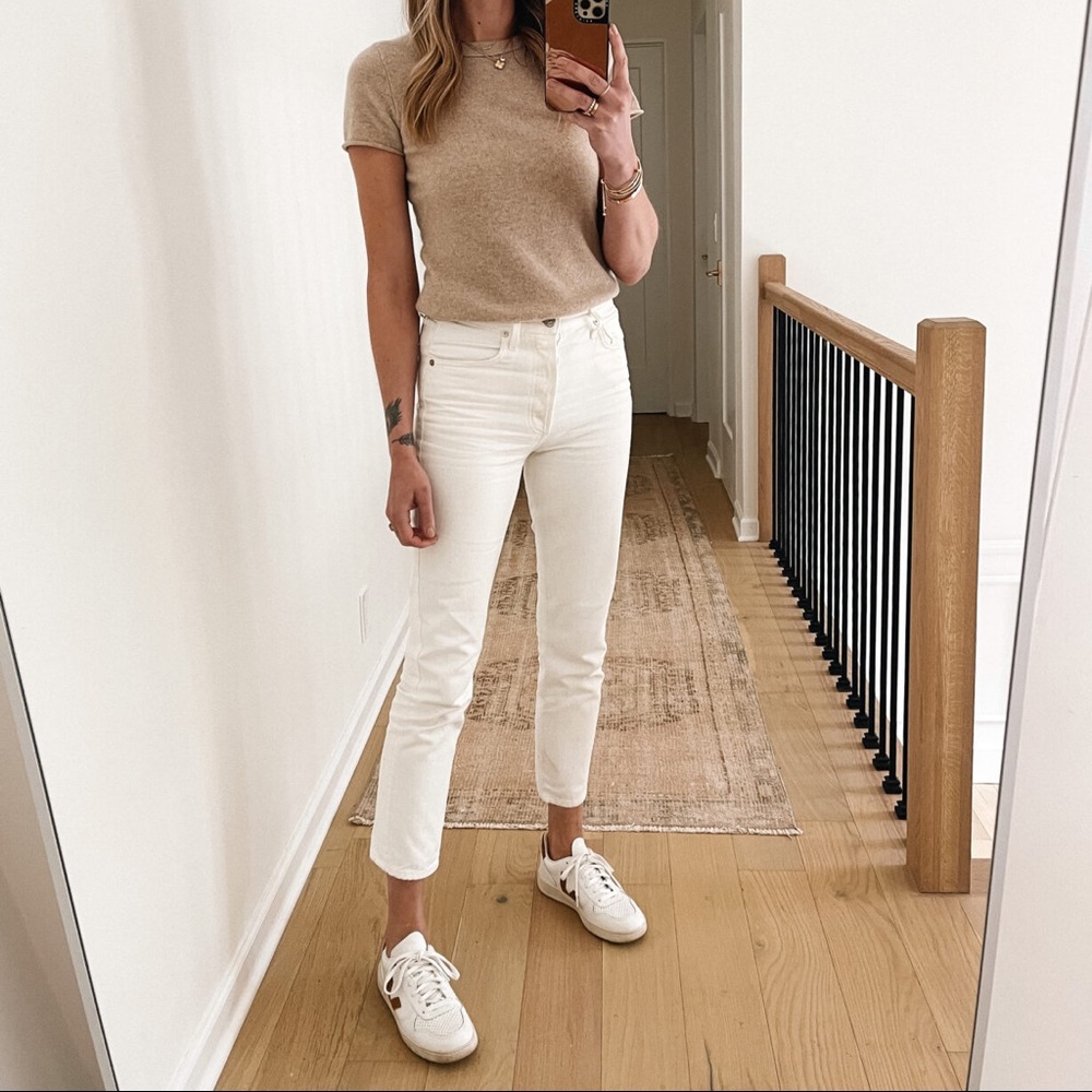 White H&M slim straight leg jeans